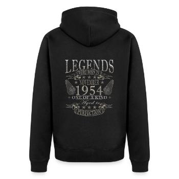 November 1954 Original 70th Anniversary - Unisex Premium Organic Zip Hoodie - black - Back - Nico (187cm)