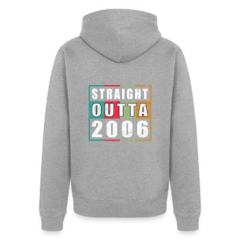 straight 2006 outta - Unisex Premium Bio Zip Hoodie - Grau meliert - Hinten - Nico (187cm)