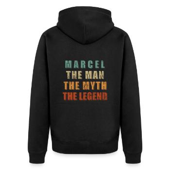 Marcel Nom Prénom Cadeau d’anniversaire - Veste à capuche bio Premium Unisexe - noir - Dos - Nico (187cm)