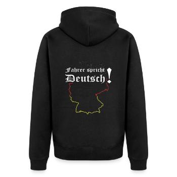 Driver speaks German! For truck drivers and truckers - Unisex Premium Organic Zip Hoodie - black - Back - Nico (187cm)