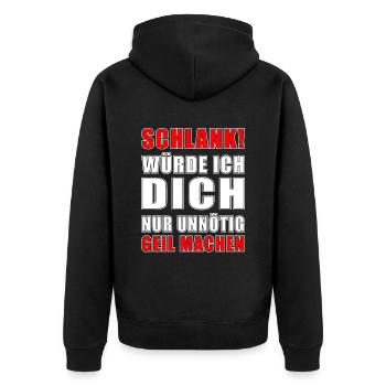 Fett Spruch - Dicker Bauch Spruch - Unisex Premium Bio Zip Hoodie - Schwarz - Hinten - Nico (187cm)