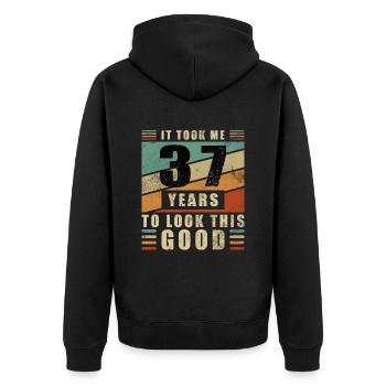 37e anniversaire cadeau femme belle belle disant - Veste à capuche bio Premium Unisexe - noir - Dos - Nico (187cm)
