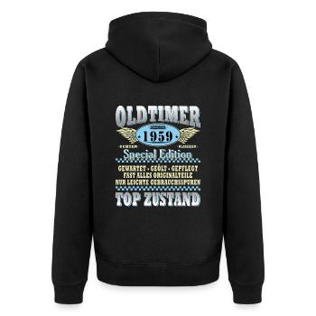Oldtimer Dezember 1959 Jahrgang Geburtstag - Unisex Premium Bio Zip Hoodie - Schwarz - Hinten - Nico (187cm)