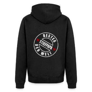 Bester Stiefpapa der Welt Geschenkidee - Unisex Premium Bio Zip Hoodie - Schwarz - Hinten - Nico (187cm)