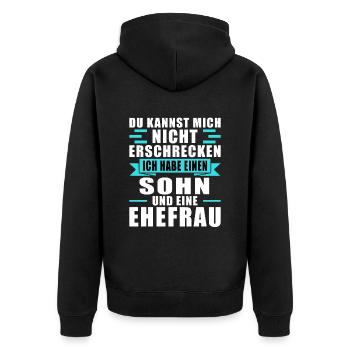 Papa 1 Sohn Papa von 1 Sohn Geschenk - Unisex Premium Bio Zip Hoodie - Schwarz - Hinten - Nico (187cm)