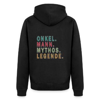 Onkel Mann Mythos - Unisex Premium Bio Zip Hoodie - Schwarz - Hinten - Nico (187cm)