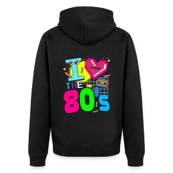 Love 80s - Unisex Premium Bio Zip Hoodie - Schwarz - Hinten - Nico (187cm)