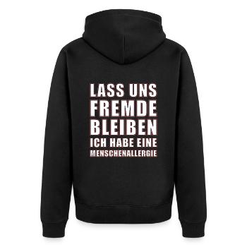 Lass uns Fremde bleiben - Unisex Premium Bio Zip Hoodie - Schwarz - Hinten - Nico (187cm)