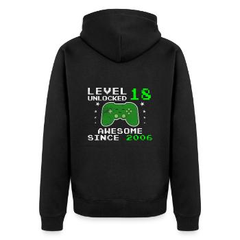 Level 18 Unlocked 2006, Birthday Gift - Unisex Premium Organic Zip Hoodie - black - Back - Nico (187cm)