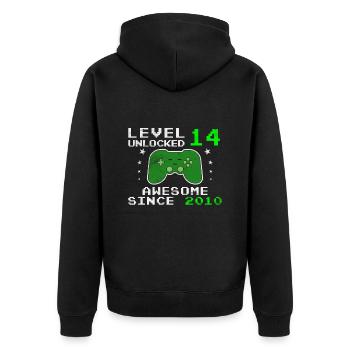 14. Geburtstag Level 14 Freigeschaltet Gamer - Unisex Premium Bio Zip Hoodie - Schwarz - Hinten - Nico (187cm)
