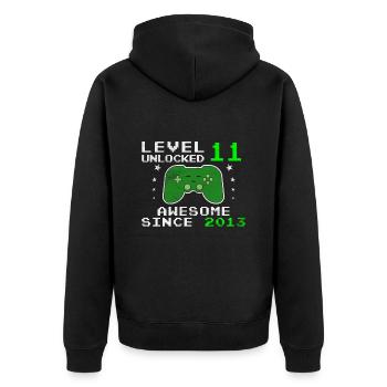 11. Geburtstag Level 11 Freigeschaltet Gamer - Unisex Premium Bio Zip Hoodie - Schwarz - Hinten - Nico (187cm)