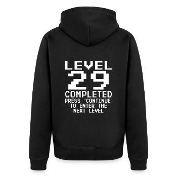 Niveau 29 Terminé - Veste à capuche bio Premium Unisexe - noir - Dos - Nico (187cm)