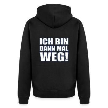 Ich bin dann mal weg - Unisex Premium Bio Zip Hoodie - Schwarz - Hinten - Nico (187cm)