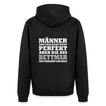 Männer sind nicht perfekt, aber die aus Bettmar - Unisex Premium Bio Zip Hoodie - Schwarz - Hinten - Nico (187cm)