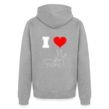 I Love To Fuck - Unisex Premium Bio Zip Hoodie - Grau meliert - Hinten - Nico (187cm)