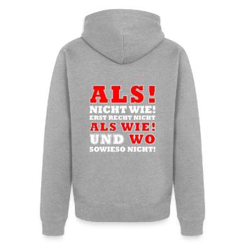 LUSTIG DEUTSCHE GRAMMATIK ALS WIE DEUTSCH LEHRER - Unisex Premium Bio Zip Hoodie - Grau meliert - Hinten - Nico (187cm)