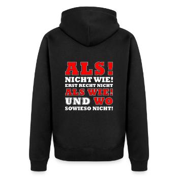 LUSTIG DEUTSCHE GRAMMATIK ALS WIE DEUTSCH LEHRER - Unisex Premium Bio Zip Hoodie - Schwarz - Hinten - Nico (187cm)
