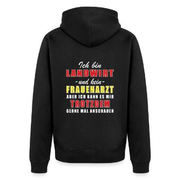 Landwirt und kein Frauenarzt - Unisex Premium Bio Zip Hoodie - Schwarz - Hinten - Nico (187cm)