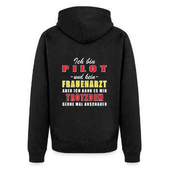 Pilot und kein Frauenarzt - Unisex Premium Bio Zip Hoodie - Schwarz - Hinten - Nico (187cm)