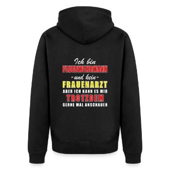 Ich bin Feuerwehrmann und kein Frauenarzt - Unisex Premium Bio Zip Hoodie - Schwarz - Hinten - Nico (187cm)