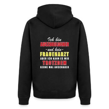 Auszubildener und kein Frauenarzt - Unisex Premium Bio Zip Hoodie - Schwarz - Hinten - Nico (187cm)
