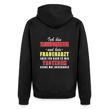 Ich bin Fachinformatiker und kein Frauenarzt - Unisex Premium Bio Zip Hoodie - Schwarz - Hinten - Nico (187cm)