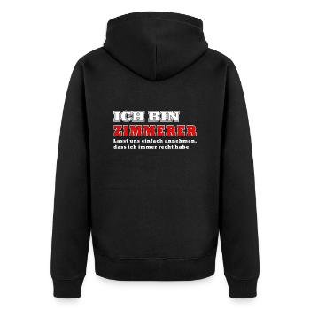 Ich bin Zimmerer Handwerker Geschenk Werkzeug - Unisex Premium Bio Zip Hoodie - Schwarz - Hinten - Nico (187cm)