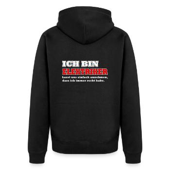 ich bin elektriker - Unisex Premium Bio Zip Hoodie - Schwarz - Hinten - Nico (187cm)