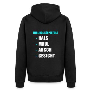 Hals Maul Arsch Gesicht Geschenk Idee böse Sprüche - Unisex Premium Bio Zip Hoodie - Schwarz - Hinten - Nico (187cm)