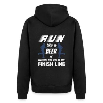 Funny Run Like There's Beer at Finish Line T-shirt - Unisex Premium Bio Zip Hoodie - Schwarz - Hinten - Nico (187cm)