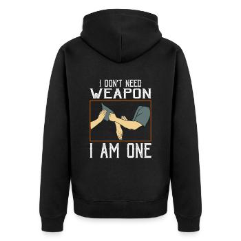 Ich brauche keine Waffe Ich bin eine Waffe - Unisex Premium Bio Zip Hoodie - Schwarz - Hinten - Nico (187cm)