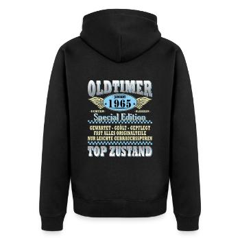 Oldtimer Januar 1965 Geboren Jahrgang Geburtstag - Unisex Premium Bio Zip Hoodie - Schwarz - Hinten - Nico (187cm)