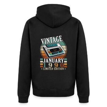 Millésime Janvier 1990 Jubilé Janvier 1990 - Veste à capuche bio Premium Unisexe - noir - Dos - Nico (187cm)