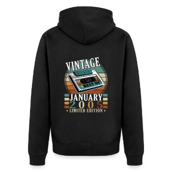 January 2005 Vintage Birthday 2005, Vintage - Unisex Premium Organic Zip Hoodie - black - Back - Nico (187cm)
