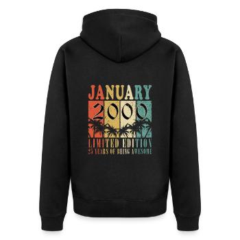 Januar 2000 Jahrgang 2000 - Geburtstag Januar 2000 - Unisex Premium Bio Zip Hoodie - Schwarz - Hinten - Nico (187cm)