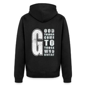 good things come to those who sweat - Unisex Premium Organic Zip Hoodie - black - Back - Nico (187cm)