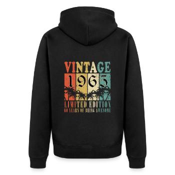 60th Birthday Vintage 1965 60th Anniversary Gift - Unisex Premium Organic Zip Hoodie - black - Back - Nico (187cm)