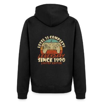 35 ans - 35e anniversaire Niveau 35 Terminé 1990 - Veste à capuche bio Premium Unisexe - noir - Dos - Nico (187cm)
