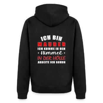 Maurer Geschenk lustig Himmel Hölle - Unisex Premium Bio Zip Hoodie - Schwarz - Hinten - Nico (187cm)