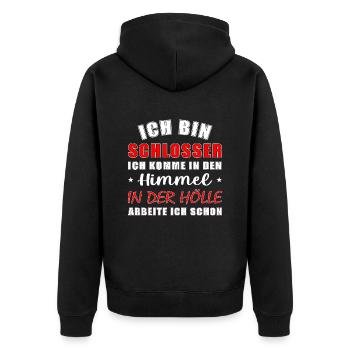 Ich bin Schlosser - ich komme in den Himmel - Unisex Premium Bio Zip Hoodie - Schwarz - Hinten - Nico (187cm)