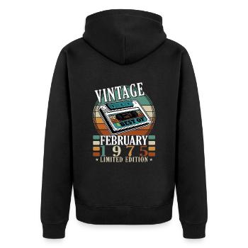 February 1975 | Birthday 1975 Vintage February - Unisex Premium Organic Zip Hoodie - black - Back - Nico (187cm)