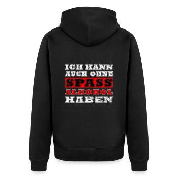 Ich kann auch ohne Spaß Alkohol haben - Unisex Premium Bio Zip Hoodie - Schwarz - Hinten - Nico (187cm)
