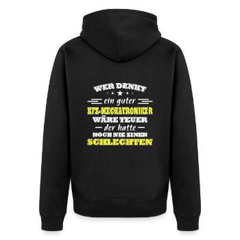 Kfz Mechatroniker Spruch - Unisex Premium Bio Zip Hoodie - Schwarz - Hinten - Nico (187cm)