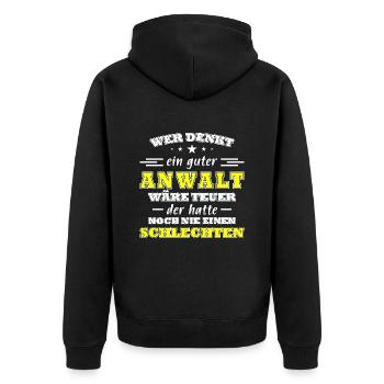 Anwalt Lustig Spruch - Unisex Premium Bio Zip Hoodie - Schwarz - Hinten - Nico (187cm)