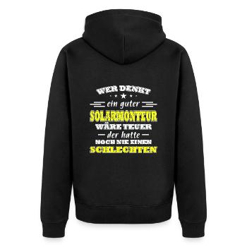 Solartechnik Stundenlohn Solartechnik Solarmonteur - Unisex Premium Bio Zip Hoodie - Schwarz - Hinten - Nico (187cm)
