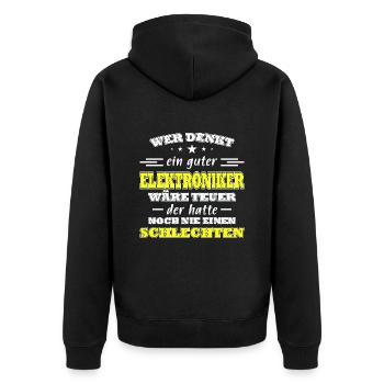 Elektroniker Spruch Geschenk Elektronik - Unisex Premium Bio Zip Hoodie - Schwarz - Hinten - Nico (187cm)