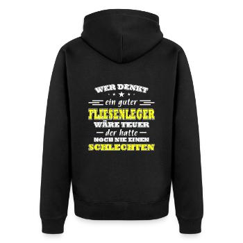 Fliesenleger Sprüche Fliesenlegen Fliesen - Unisex Premium Bio Zip Hoodie - Schwarz - Hinten - Nico (187cm)