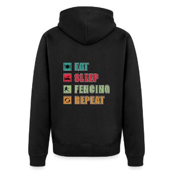 Fechten Eat Sleep Repeat Schwertkampf Schwerter - Unisex Premium Bio Zip Hoodie - Schwarz - Hinten - Nico (187cm)