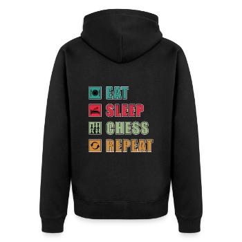 Schach Eat Sleep Repeat Schachbrett Chess Schach - Unisex Premium Bio Zip Hoodie - Schwarz - Hinten - Nico (187cm)