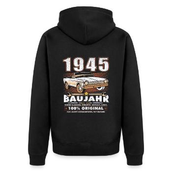 Oldtimer Baujahr 1945 geboren Geburtstag Spruch - Unisex Premium Bio Zip Hoodie - Schwarz - Hinten - Nico (187cm)